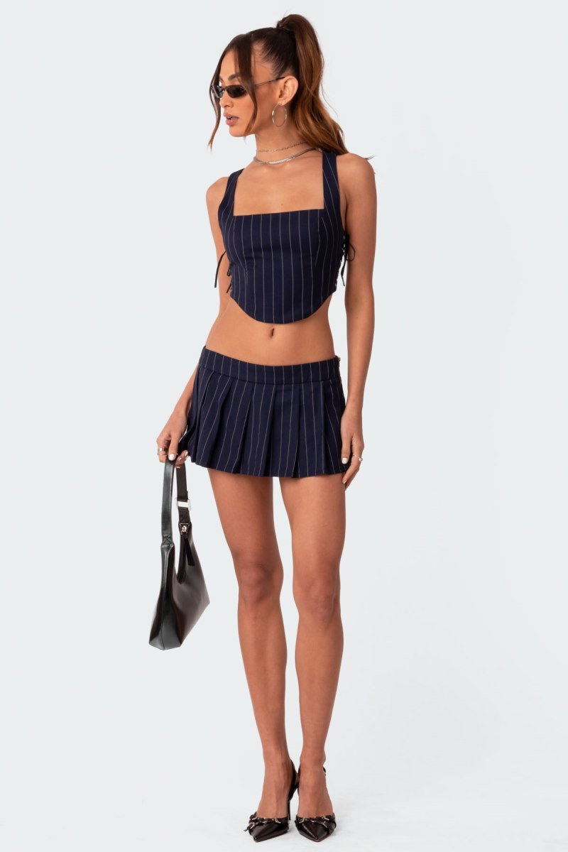 Edikted Pinstripe Low Rise Pleated Micro Skorts Burgundy | USA NT264396F1