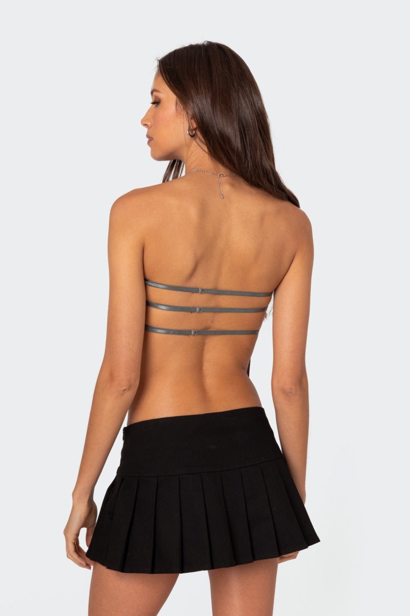 Edikted Pinstripe Open Back Strapless Strapless Tops Gray And White | USA HQ747104A1