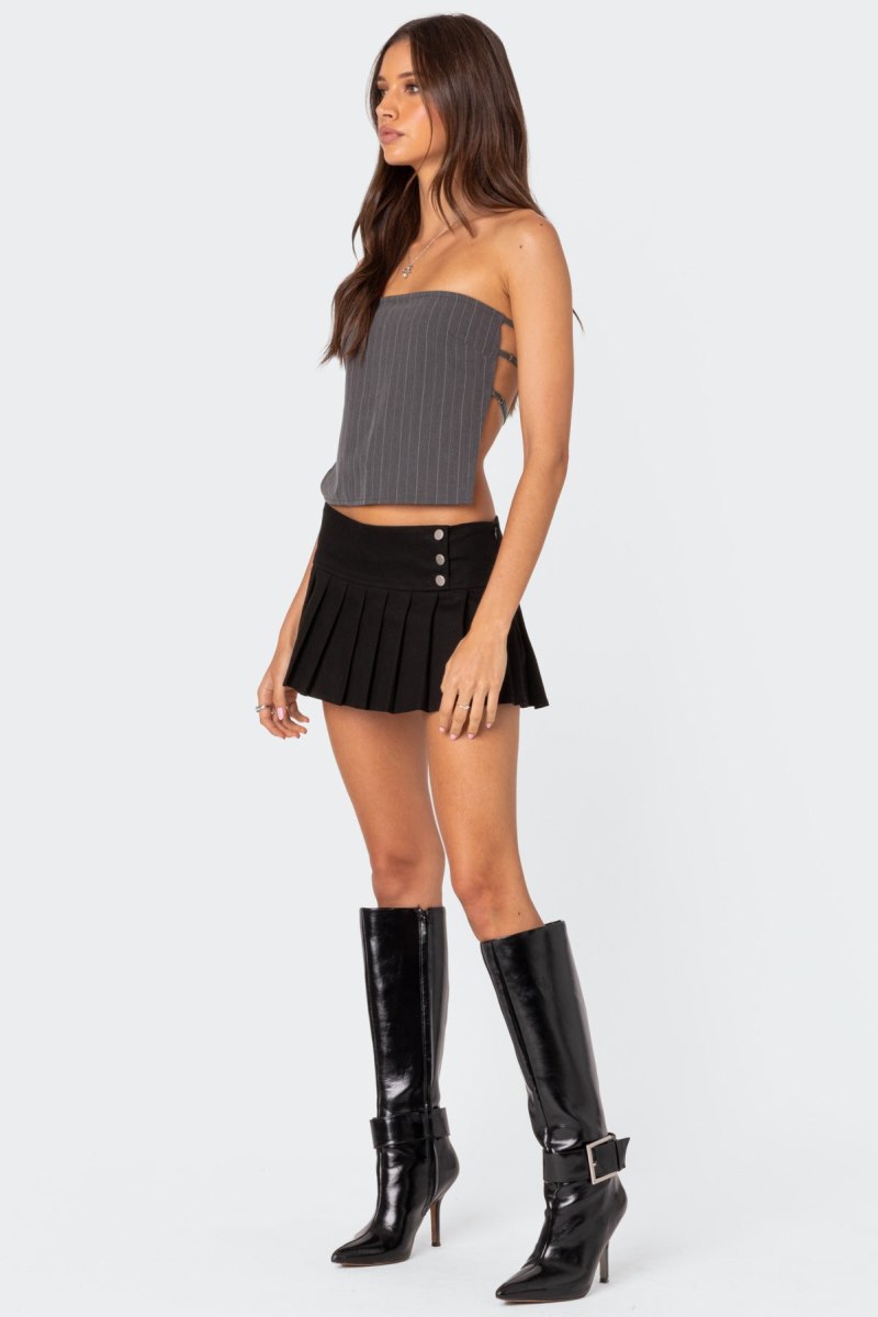 Edikted Pinstripe Open Back Strapless Strapless Tops Gray And White | USA HQ747104A1