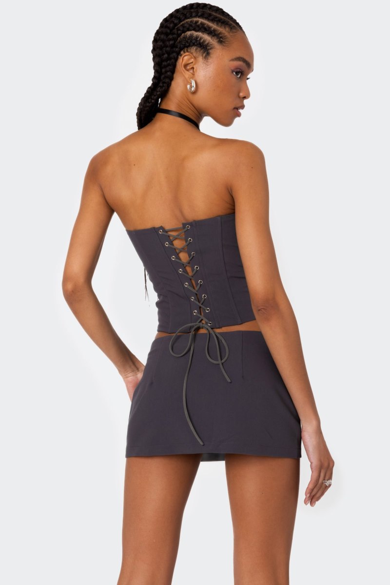 Edikted Piper Strapless Corset Strapless Tops Dark Gray | USA XJ691289M3