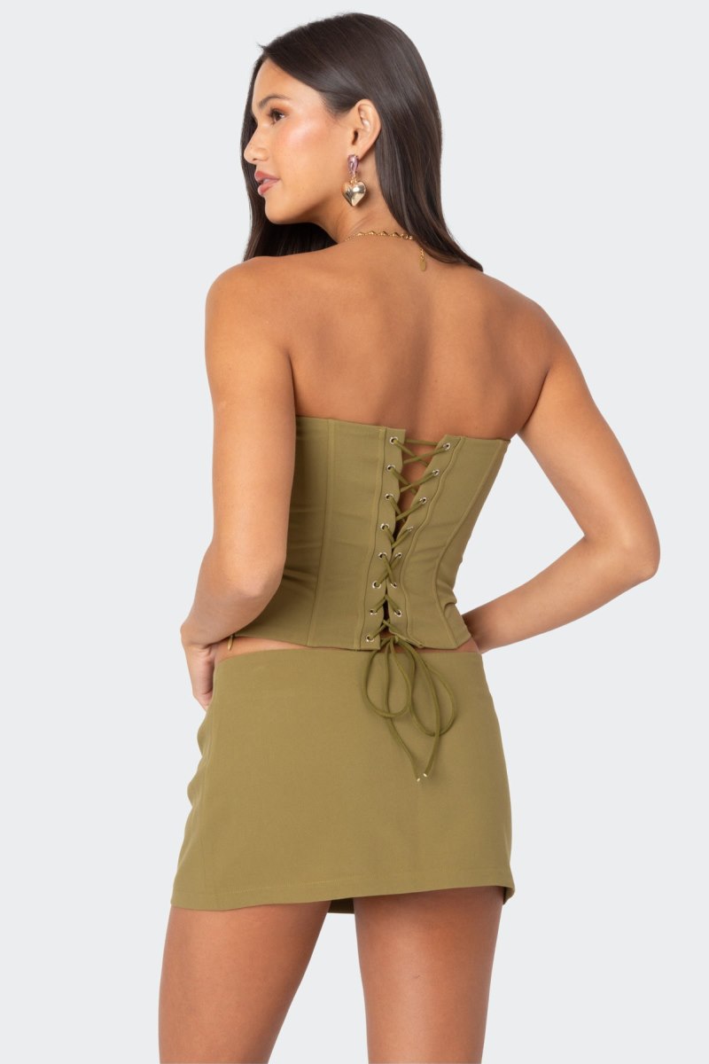 Edikted Piper Strapless Corset Strapless Tops Dark Gray | USA SN741604C5