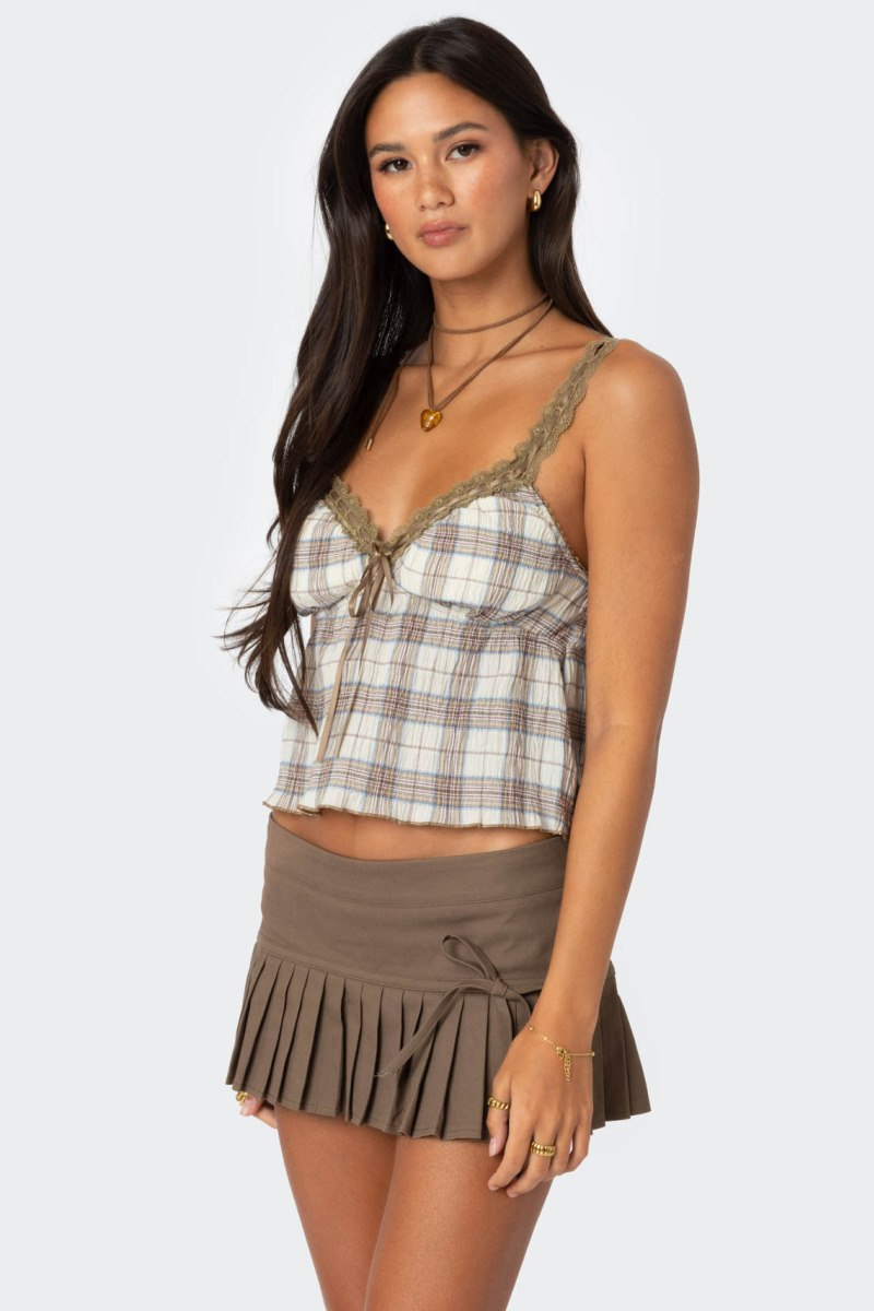 Edikted Plaid Lace Trim Tank Top Mix | USA JM026772U4