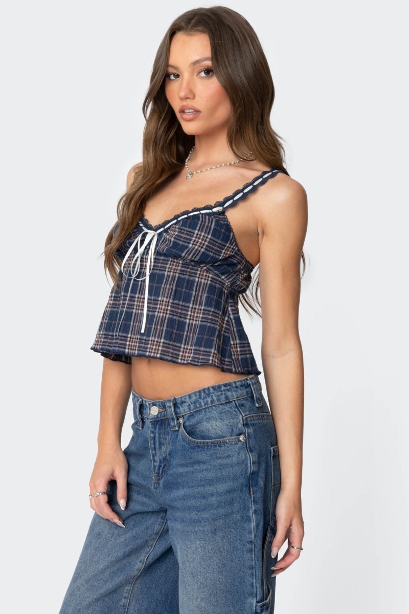 Edikted Plaid Lace Trim Tank Top Mix | USA WZ078837J3