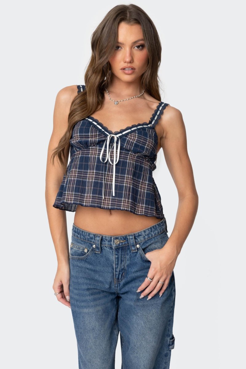 Edikted Plaid Lace Trim Tank Top Mix | USA WZ078837J3