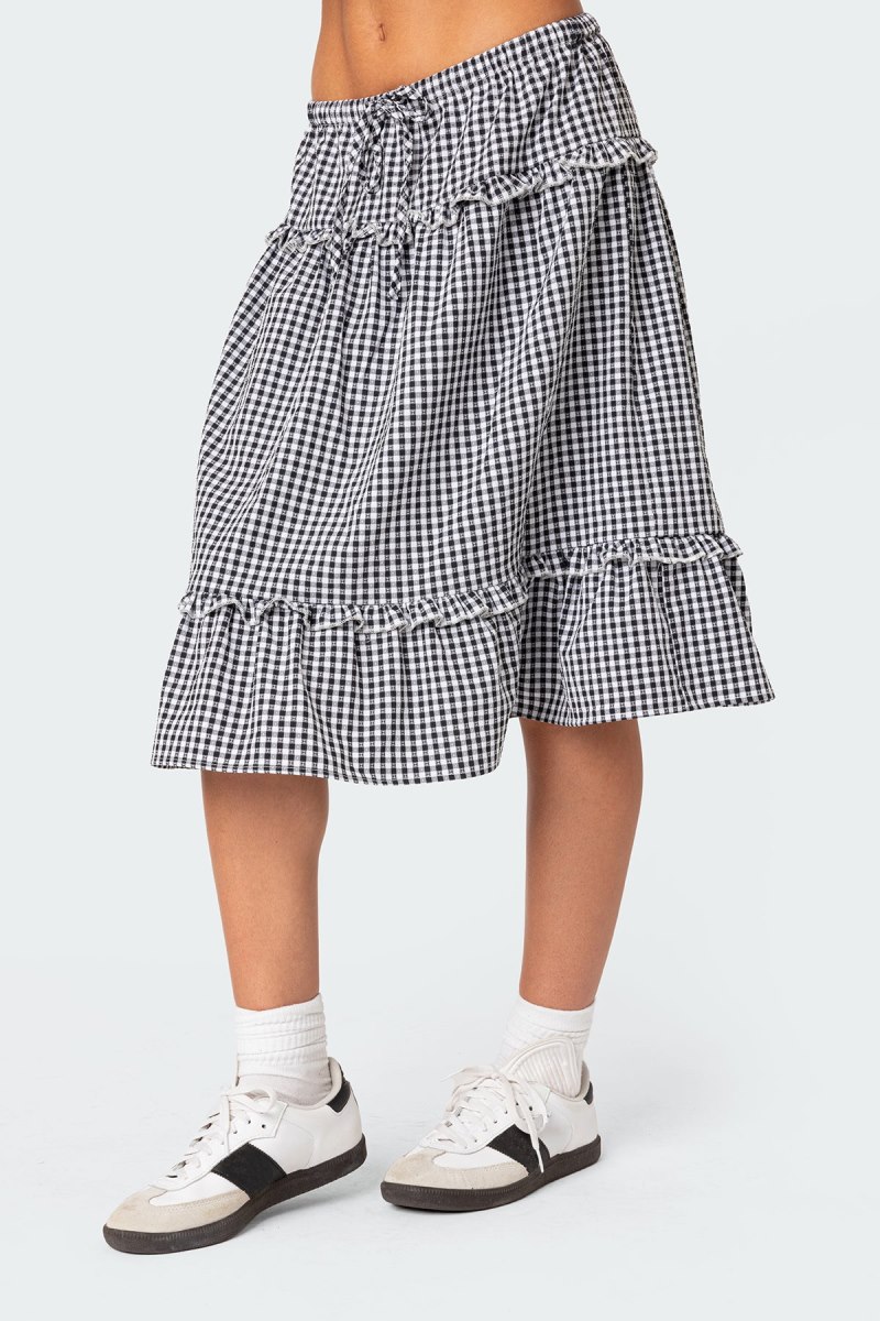 Edikted Plaid Tiered Midi Skirts Black And White | USA SS782508F3
