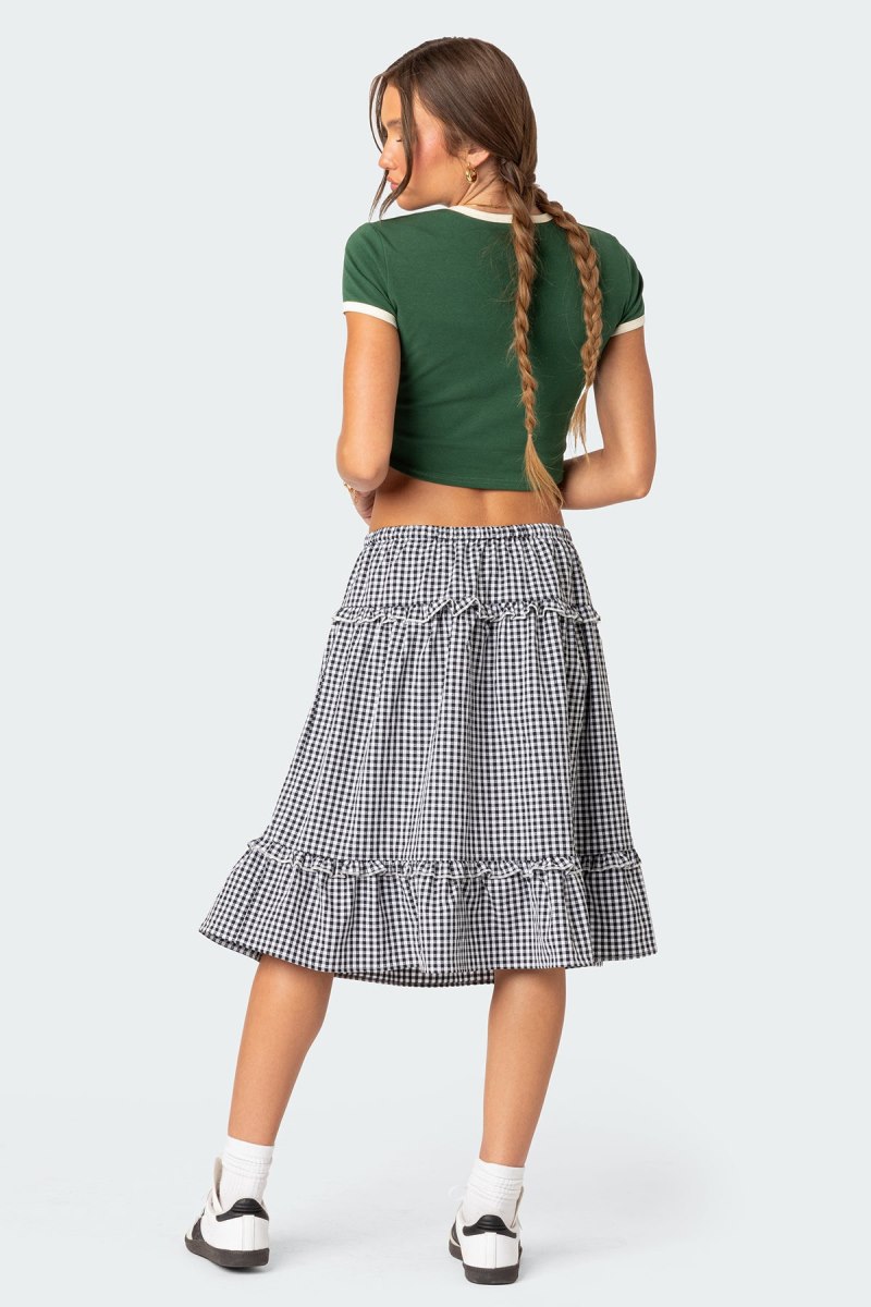 Edikted Plaid Tiered Midi Skirts Black And White | USA SS782508F3