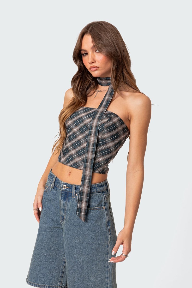 Edikted Plaid Two Piece Scarf Strapless Tops Mix | USA ZM414321P3