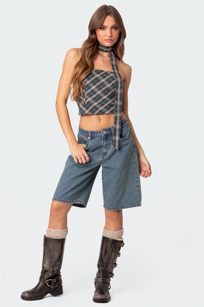Edikted Plaid Two Piece Scarf Strapless Tops Mix | USA ZM414321P3