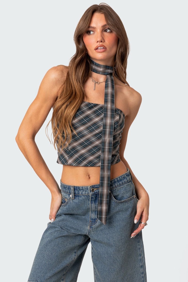 Edikted Plaid Two Piece Scarf Strapless Tops Mix | USA ZM414321P3