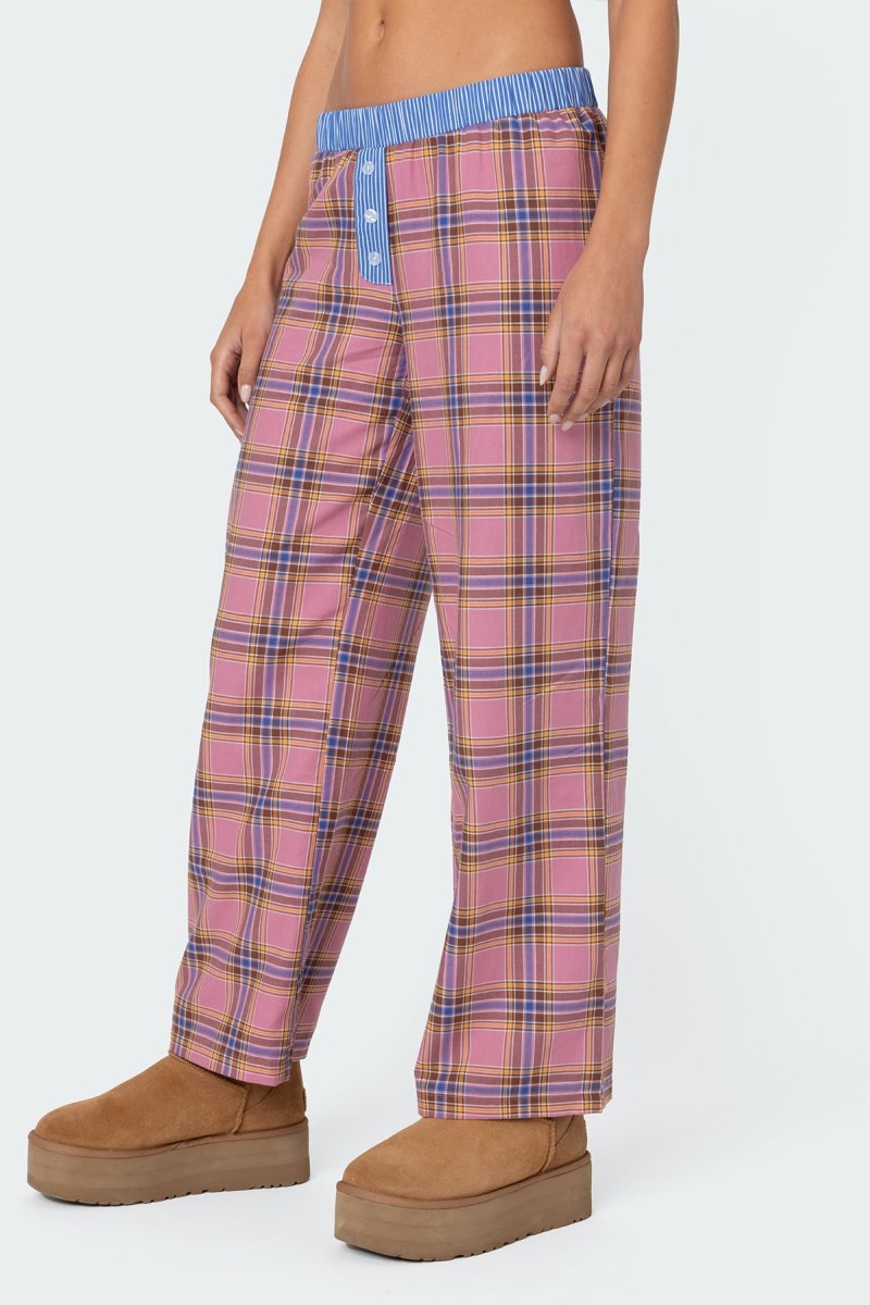Edikted Plaid & Stripe Pants Pink | USA OW271797F7
