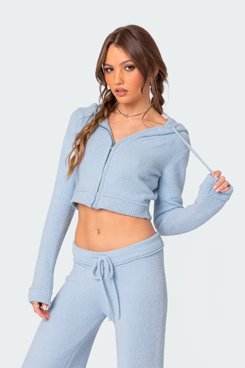 Edikted Plush Super Soft Hooded Cardigan Light-blue | USA PH227182C7