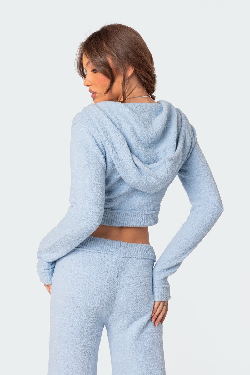 Edikted Plush Super Soft Hooded Cardigan Light-blue | USA PH227182C7