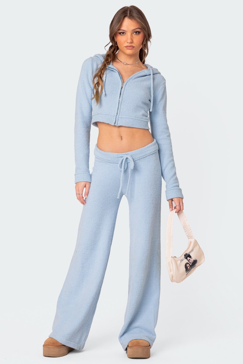 Edikted Plush Super Soft Hooded Cardigan Crop Tops Light-blue | USA GZ231993Y1