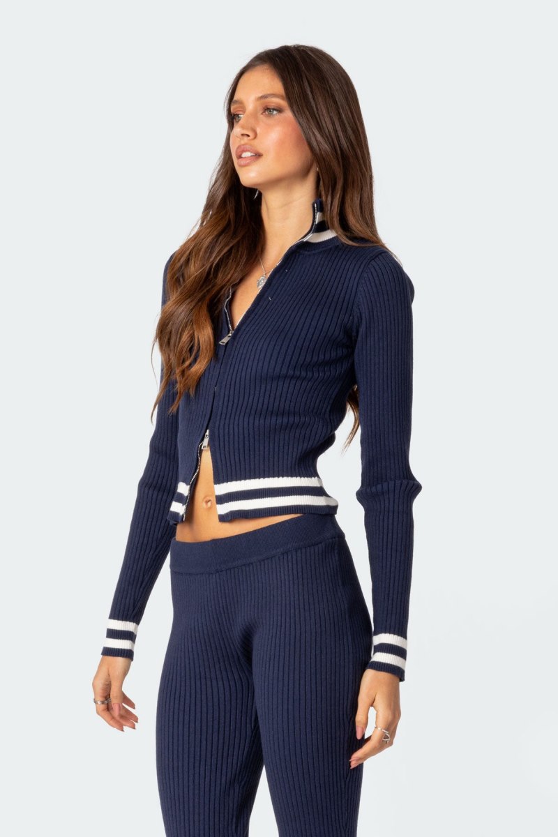 Edikted Pluto Ribbed Cardigan Navy | USA IH268896H0