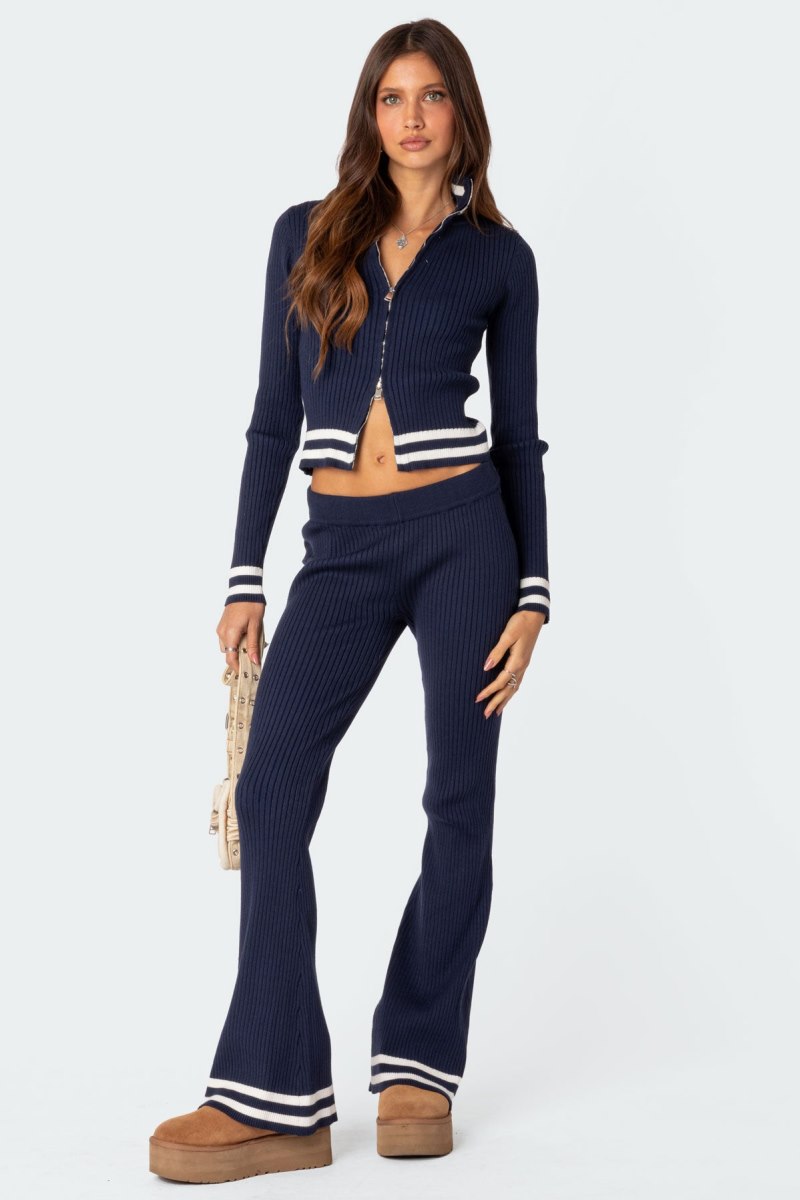 Edikted Pluto Ribbed Cardigan Navy | USA IH268896H0