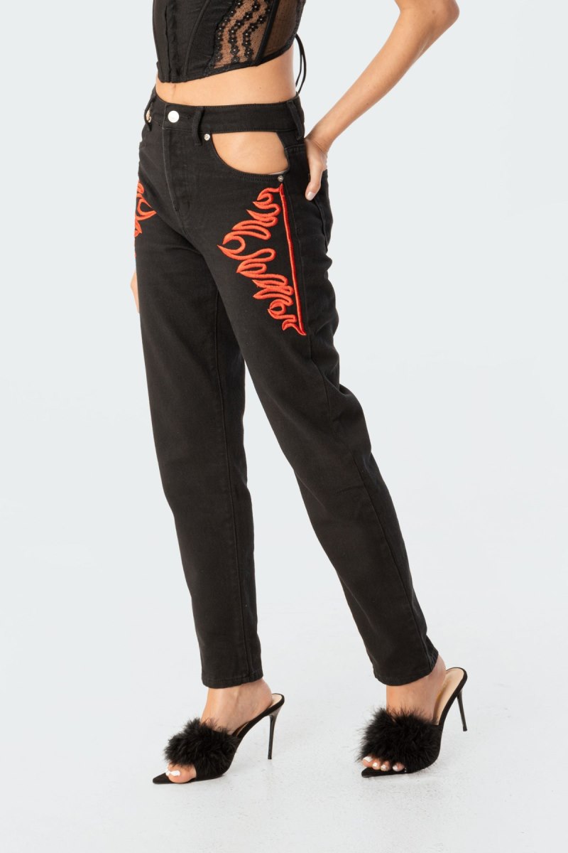 Edikted Pocketless Flame Jeans Black | USA US310391C3