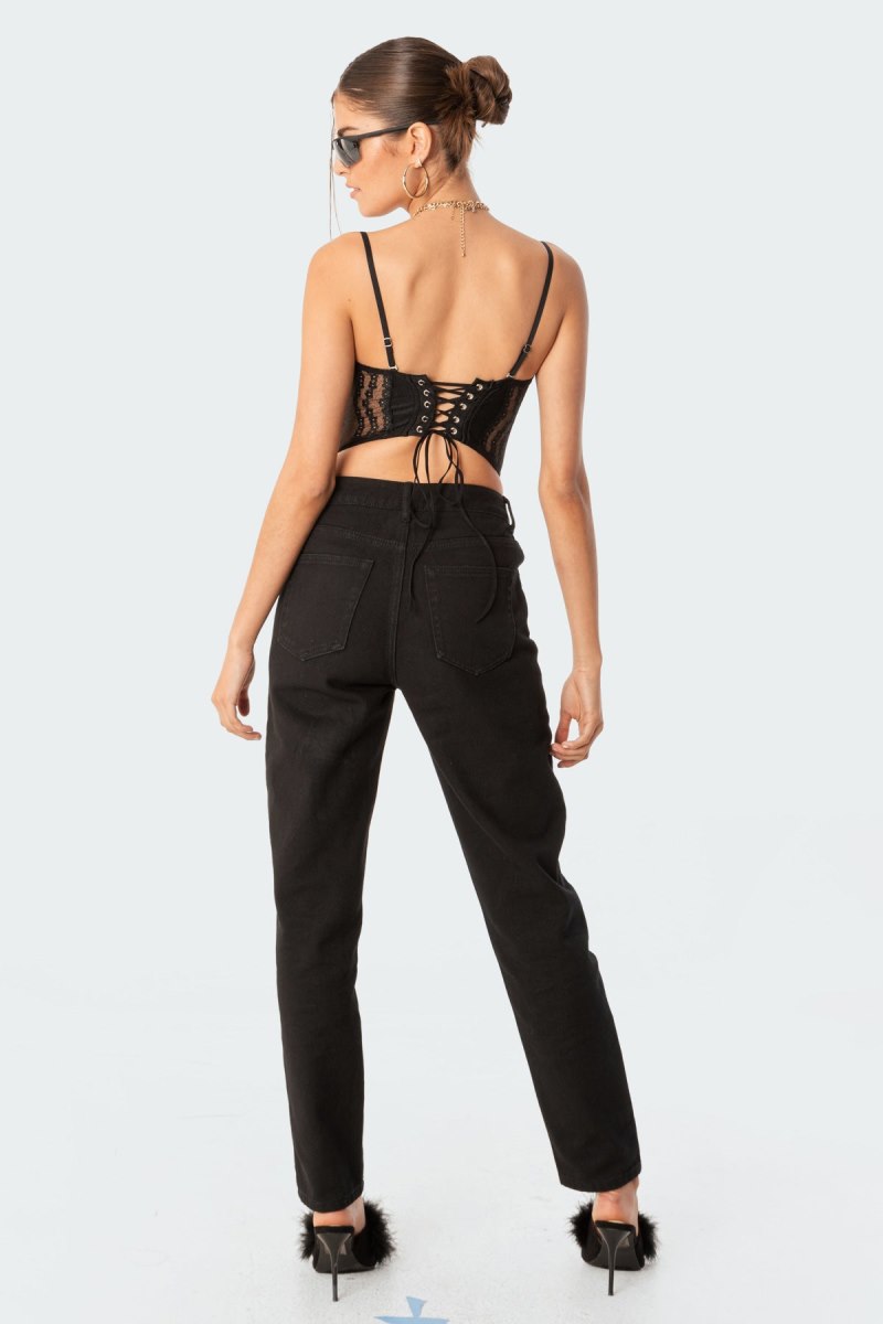 Edikted Pocketless Flame Jeans Black | USA US310391C3