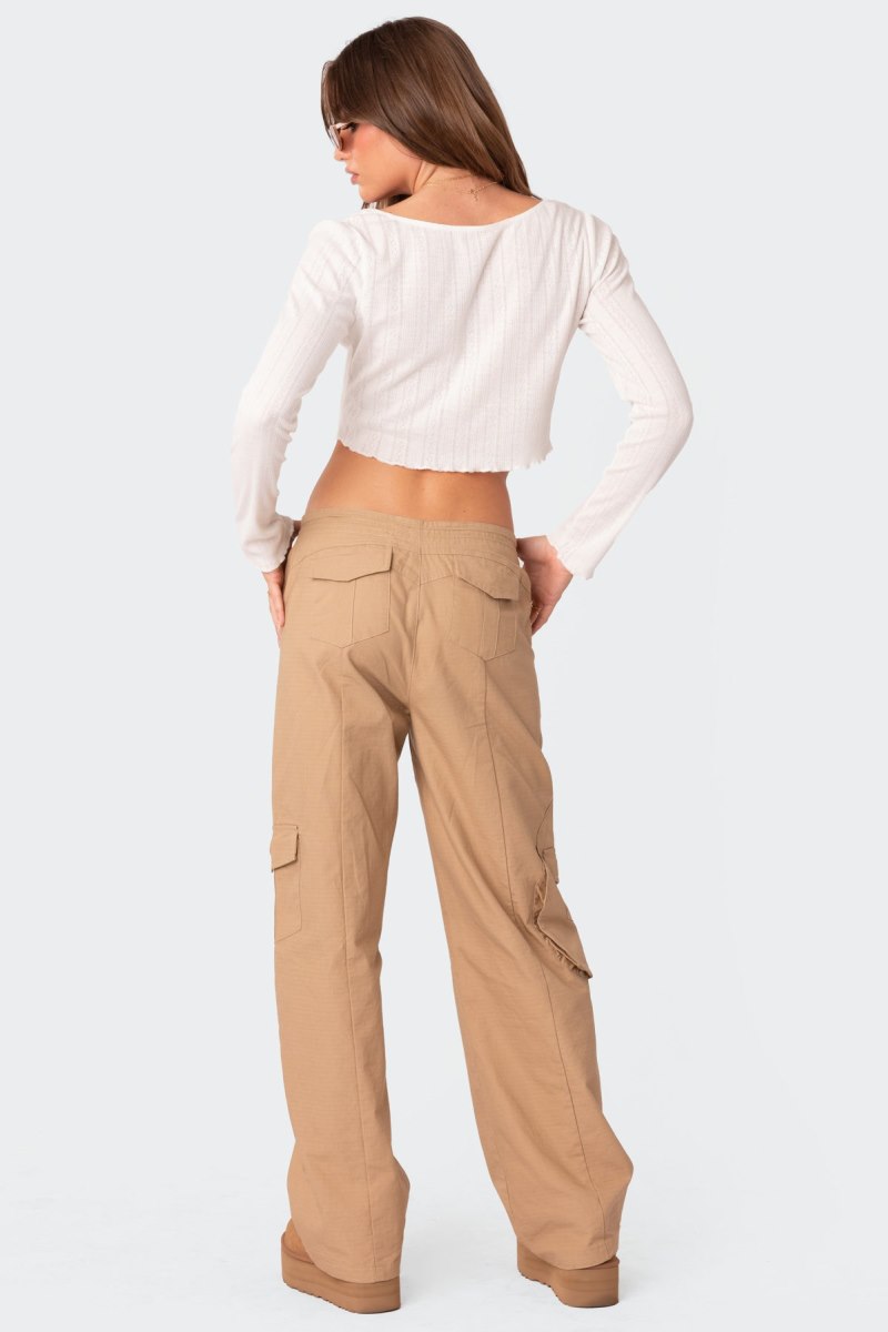 Edikted Pointelle Crop Long Sleeve Tops White | USA FX523612S7