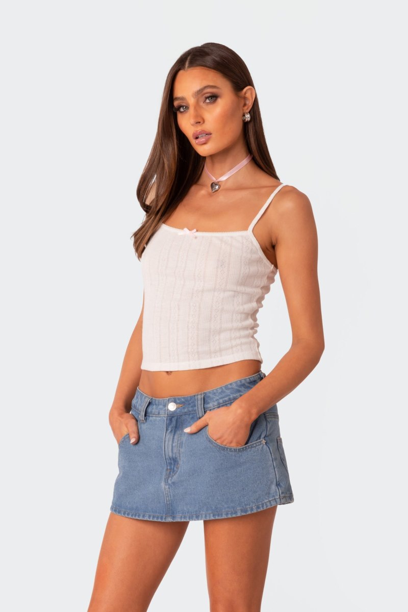 Edikted Pointelle Tank Top White | USA YA943084N1