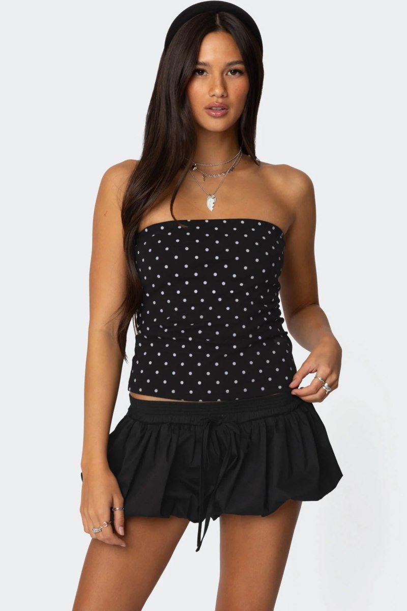 Edikted Polka Dot Built In Bra Tube Strapless Tops Black And White | USA IC866316Q7