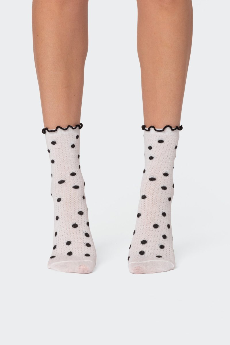 Edikted Polka Dot Frill Socks Black And White | USA NF184738O7