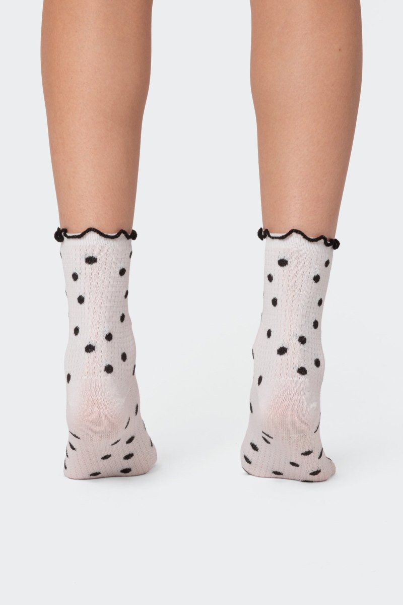 Edikted Polka Dot Frill Socks Black And White | USA NF184738O7