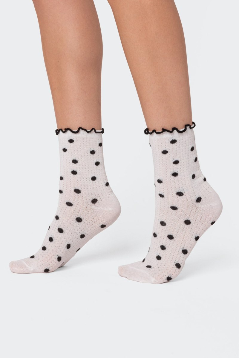 Edikted Polka Dot Frill Socks Black And White | USA NF184738O7