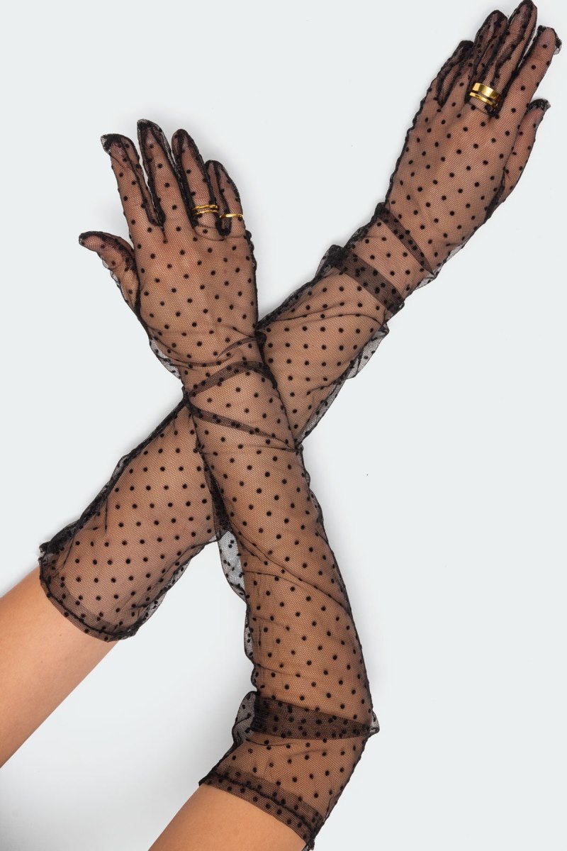 Edikted Polka Dot Sheer Mesh Gloves Fun Stuff Black | USA XJ855055C6