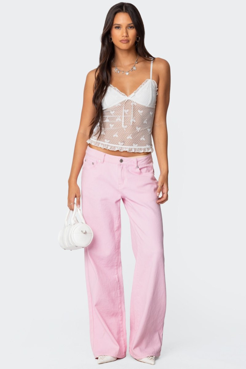 Edikted Polka Dot & Bow Sheer Tank Top White | USA OB759295U9