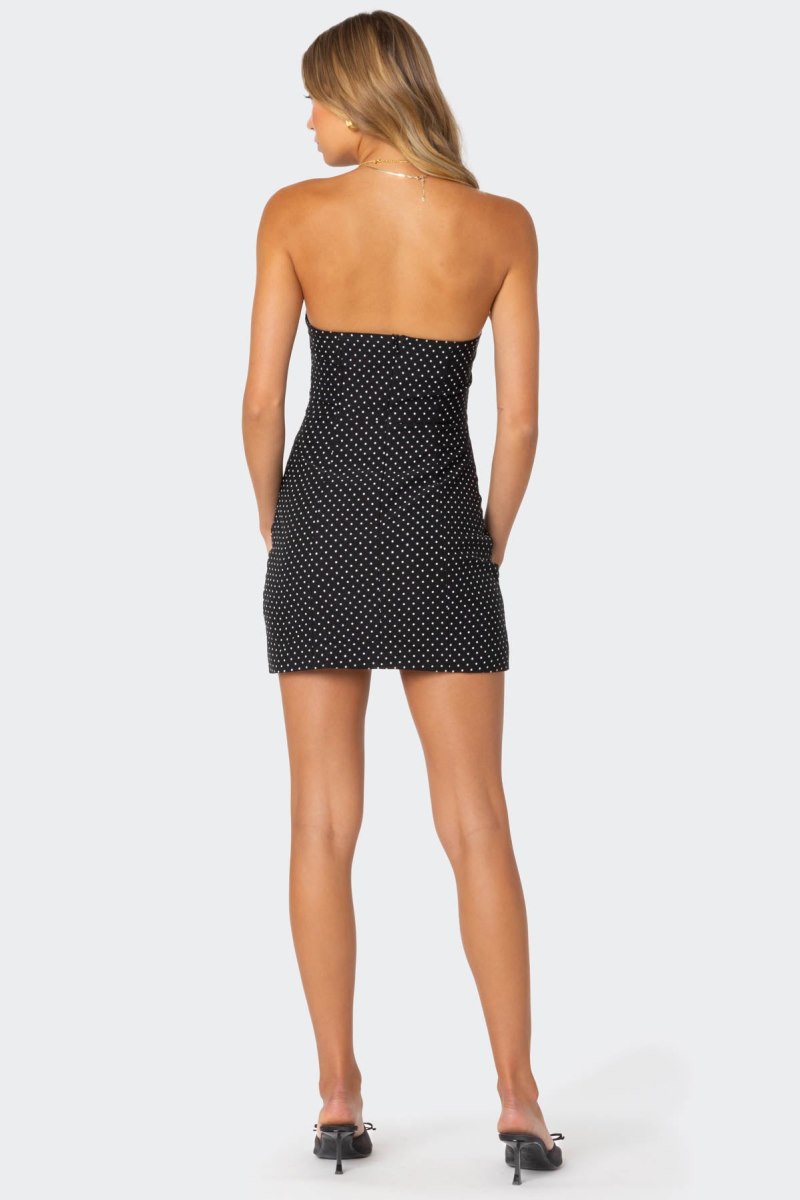 Edikted Polka Girl Button Front Mini Dress LBD Black | USA PE421712S5