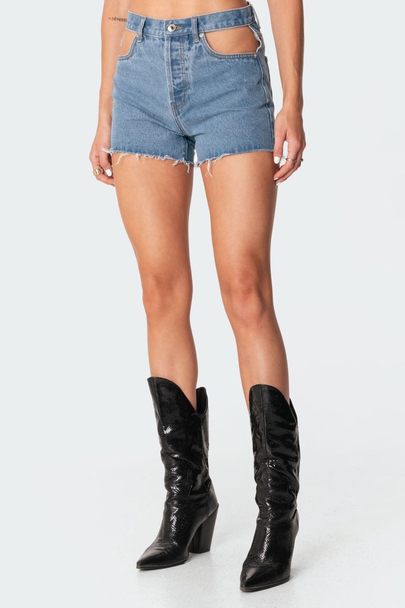 Edikted Polly Pocketless Denim Shorts Blue | USA NL311311N3