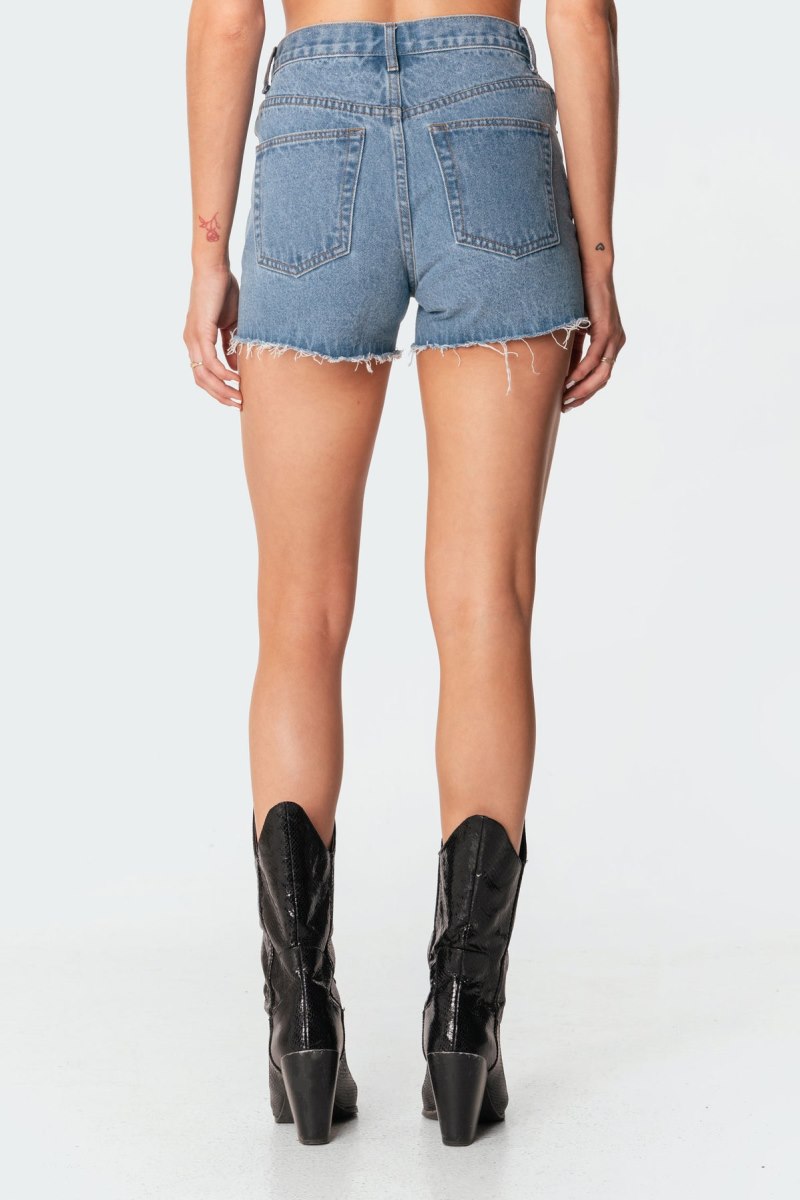 Edikted Polly Pocketless Denim Shorts Blue | USA NL311311N3