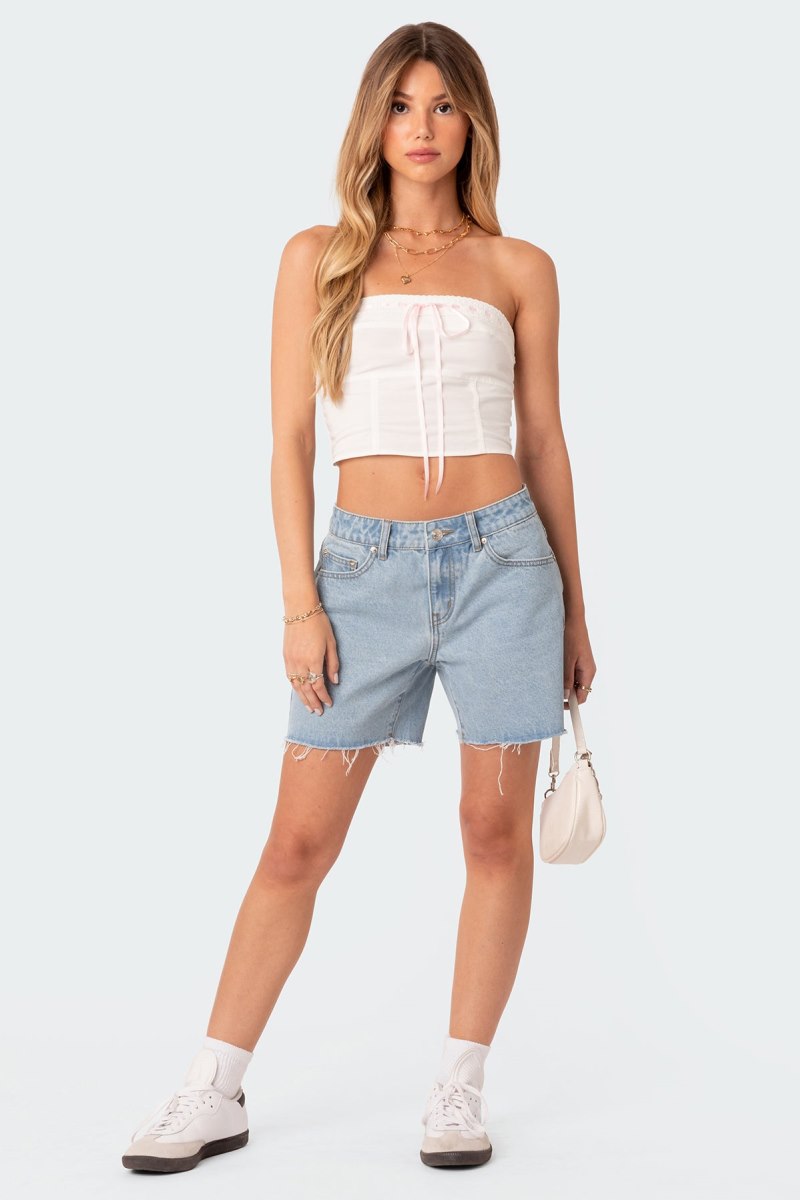 Edikted Poplin Bustier Strapless Tops Turquoise | USA SV708840H2