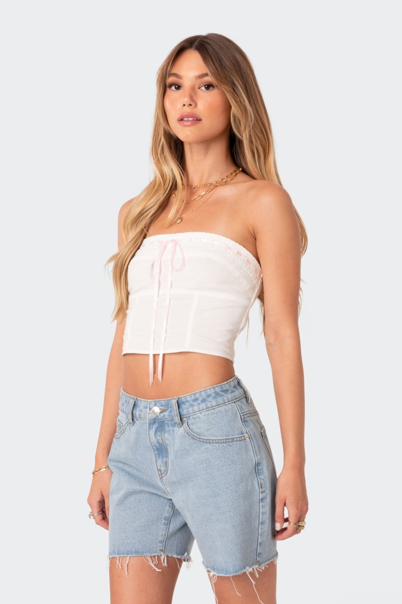 Edikted Poplin Bustier Strapless Tops Turquoise | USA SV708840H2