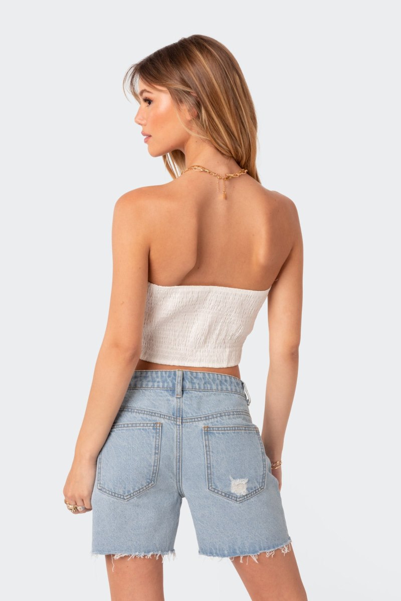 Edikted Poplin Bustier Strapless Tops Turquoise | USA SV708840H2