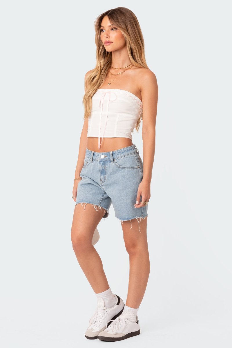Edikted Poplin Bustier Strapless Tops Turquoise | USA SV708840H2