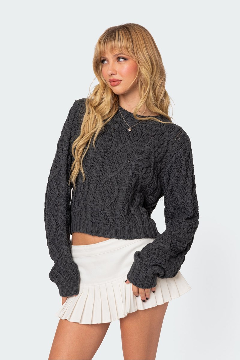 Edikted Poppy Cable Knit Sweater Dark Gray | USA UH598019B3