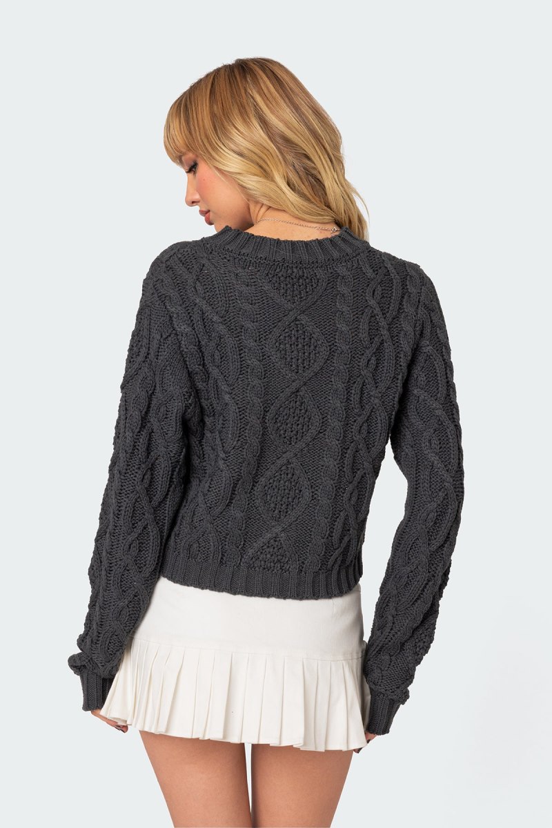 Edikted Poppy Cable Knit Sweater Dark Gray | USA UH598019B3