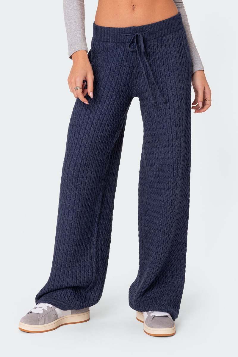 Edikted Portia Relaxed Cable Knit Pants Navy | USA CR942564D7