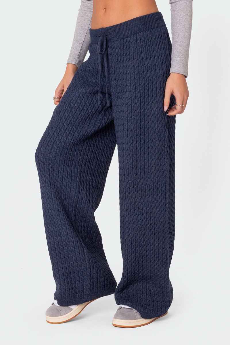 Edikted Portia Relaxed Cable Knit Pants Navy | USA CR942564D7