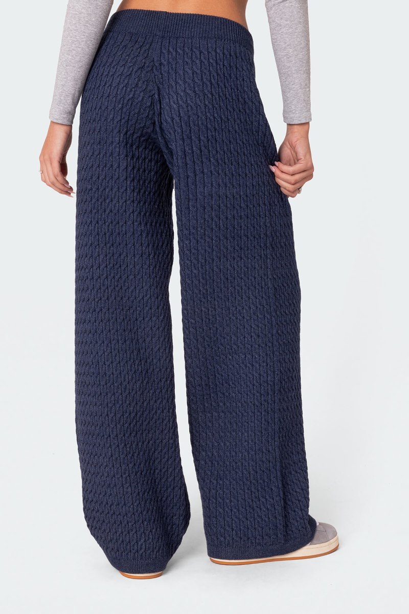 Edikted Portia Relaxed Cable Knit Pants Navy | USA CR942564D7