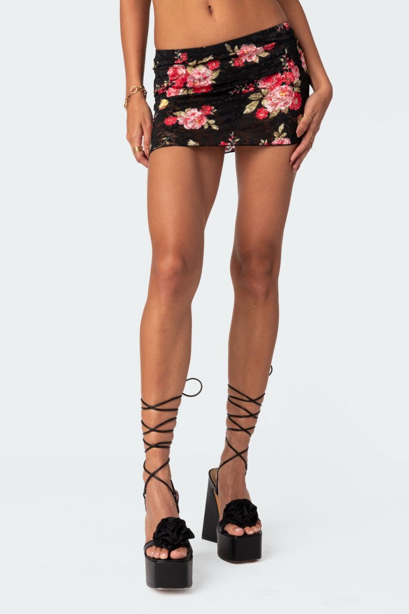 Edikted Portofino Printed Sheer Lace Mini Skirts Black | USA CY571017Z7