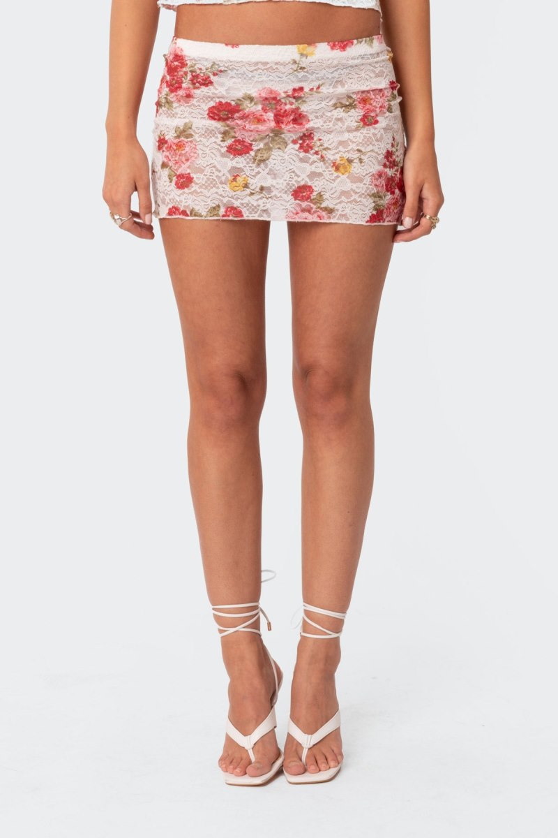 Edikted Portofino Printed Sheer Lace Mini Skirts Black | USA FK198969U3