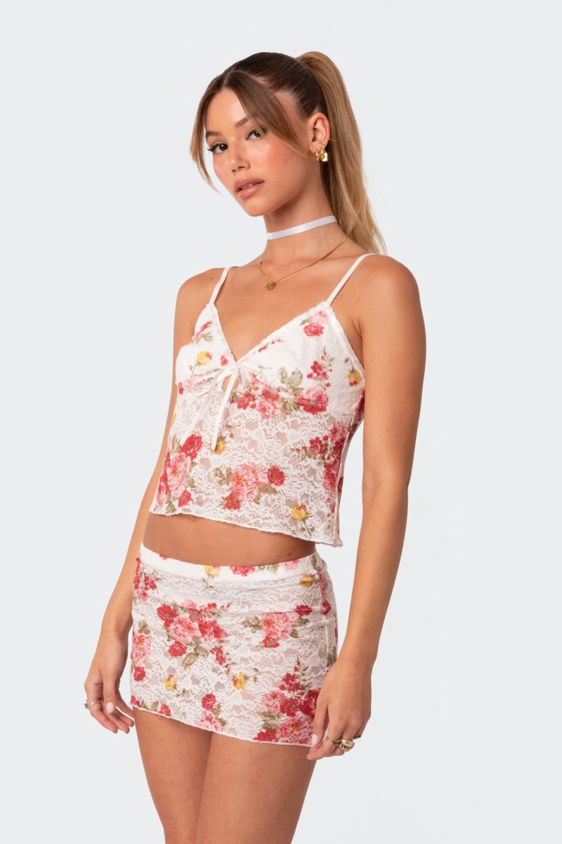 Edikted Portofino Printed Sheer Lace Tank Top Black | USA WN703150L9