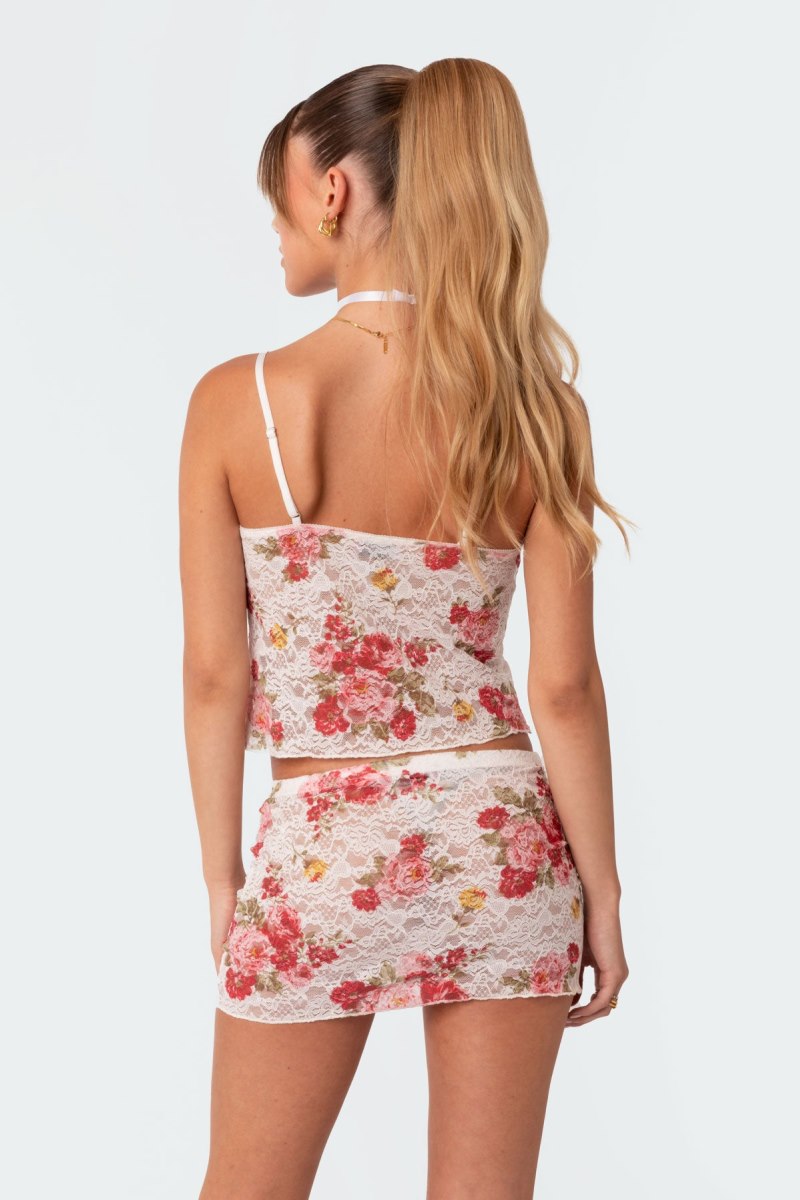 Edikted Portofino Printed Sheer Lace Tank Top Black | USA WN703150L9