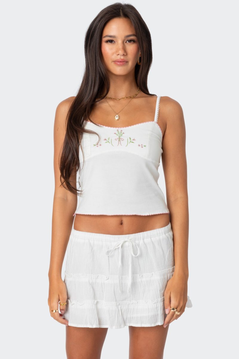 Edikted Prairie Embroidered Tank Graphic Tops White | USA CR030483J4