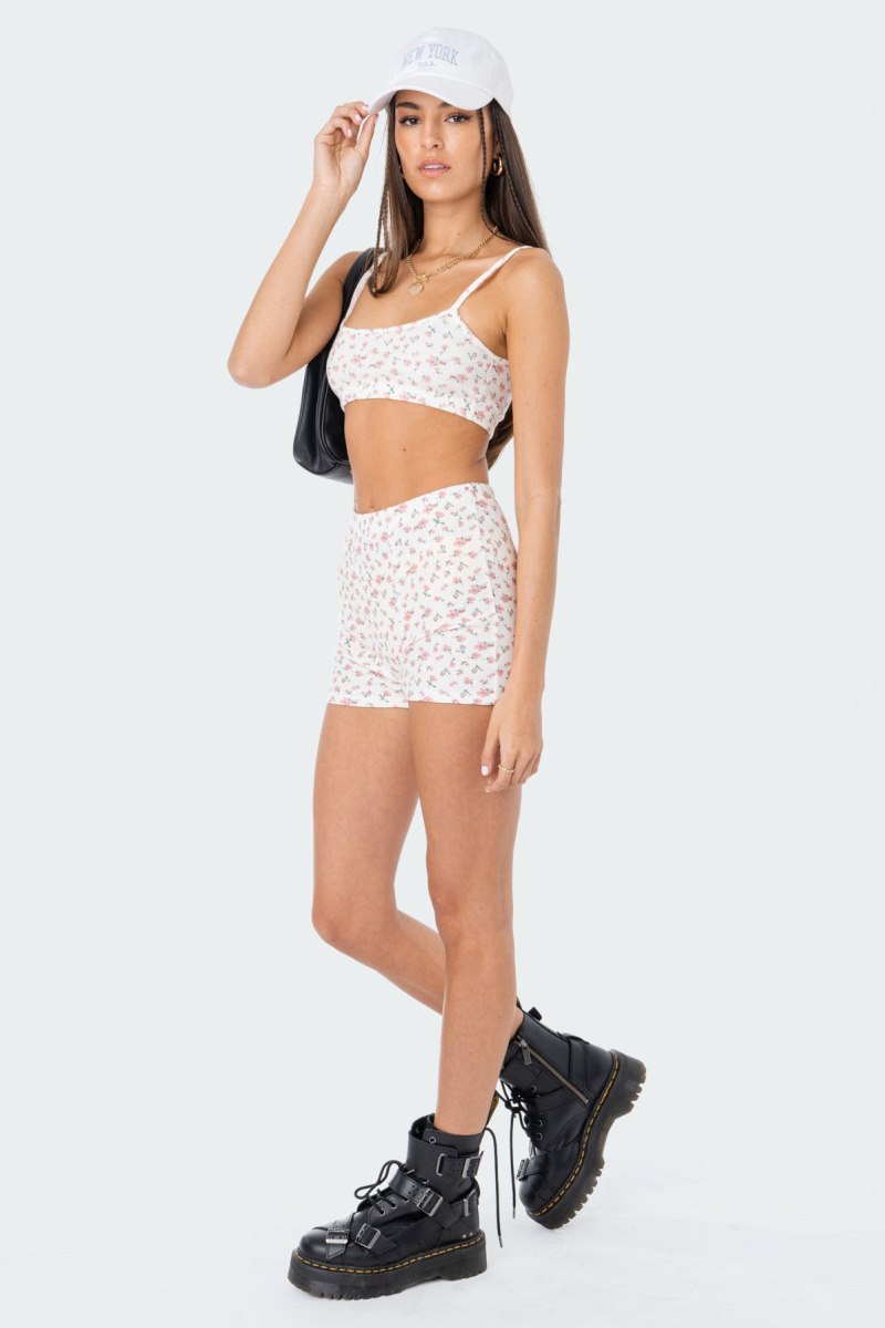 Edikted Primrose Waffle Crop Tops Cream | USA TC529252R5