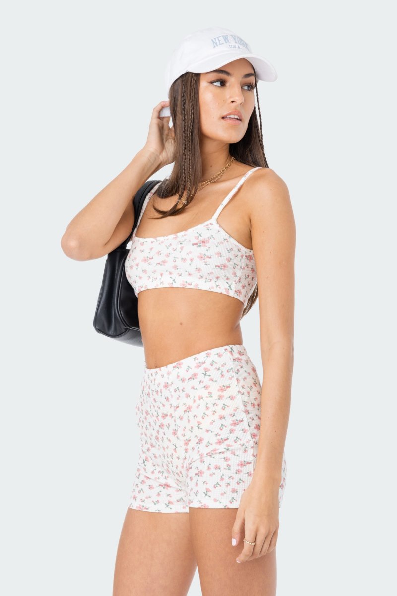 Edikted Primrose Waffle Crop Tops Cream | USA TC529252R5