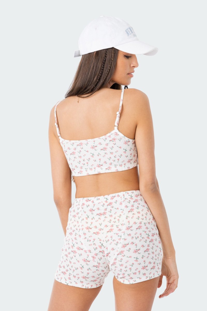 Edikted Primrose Waffle Crop Tops Cream | USA TC529252R5
