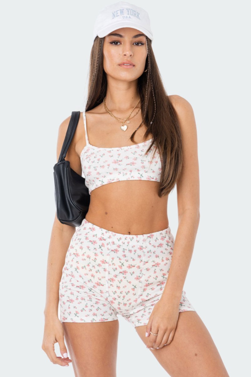 Edikted Primrose Waffle Crop Tops Cream | USA TC529252R5